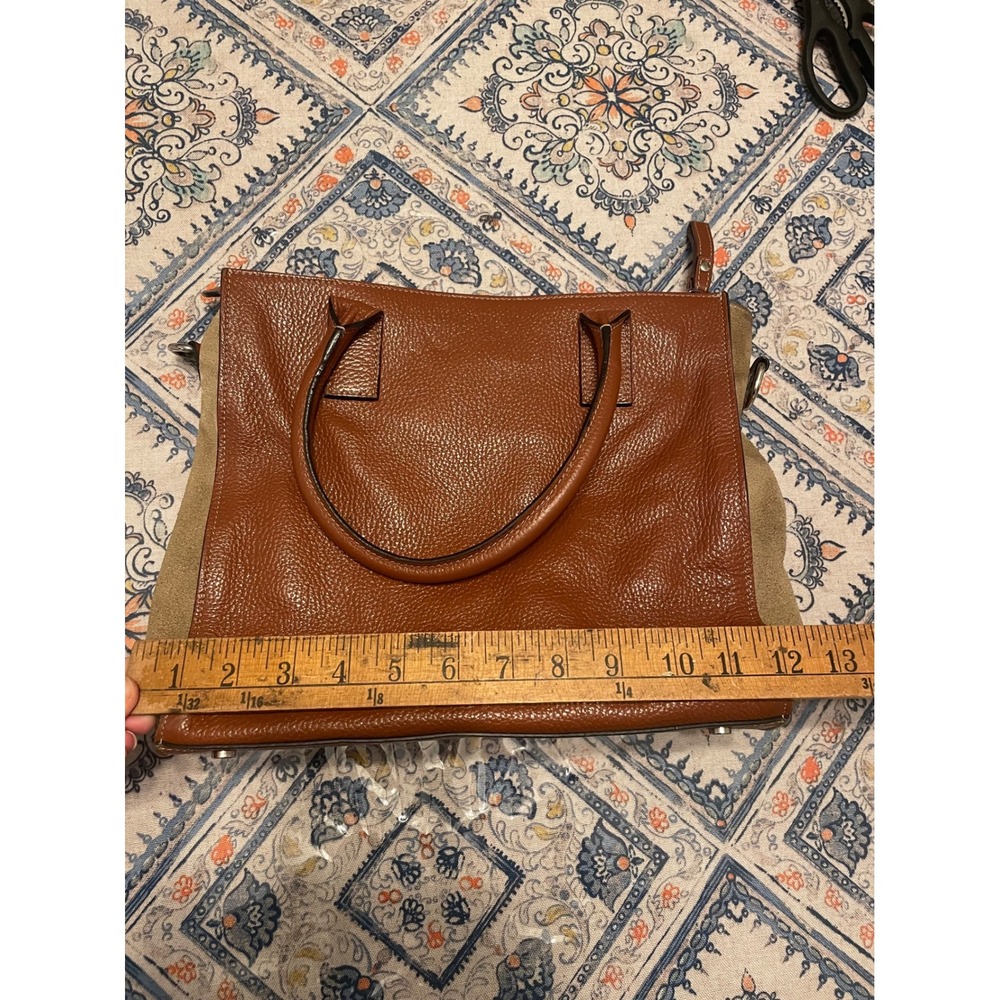 Claudia Firenze Italian Leather Suede Patchwork Tote Bag Brown Tan Yellow - Picture 6 of 7
